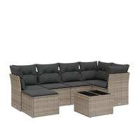 6-delige Loungeset met kussens poly rattan grijs - thumbnail