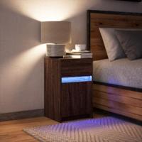 Nachtkastje met LED-verlichting bewerkt hout bruin eikenkleur - thumbnail