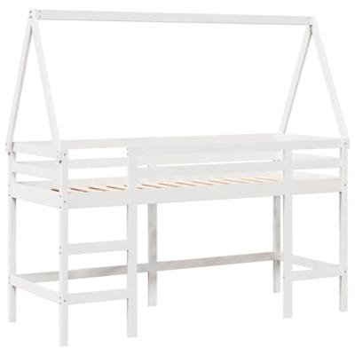 Halfhoogslaper met ladder en bedhuis grenenhout wit 90x200 cm