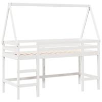 Halfhoogslaper met ladder en bedhuis grenenhout wit 90x200 cm - thumbnail