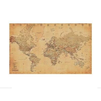 Kunstdruk World Map Vintage - Engels - 60x80cm
