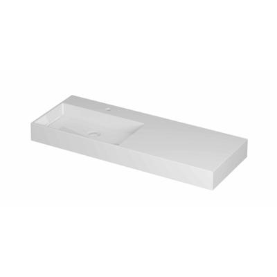 INK United Wastafel Porselein Links met 1 Kraangat incl. Porseleinen Click Plug en Verborgen Overloop Systeem - 1200x450x110 mm - Glans Wit