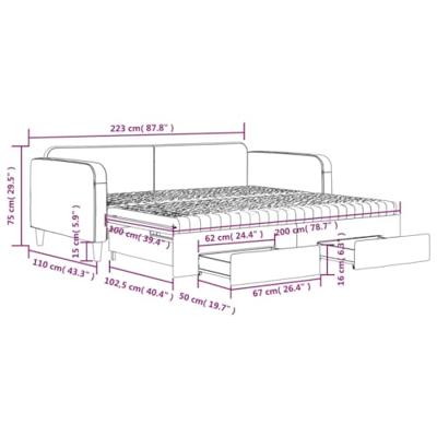 Slaapbank met onderschuifbed en lades 100x200 cm stof taupe