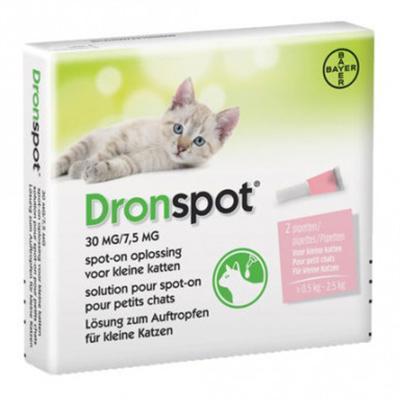 Dronspot 30 mg/7,5 mg Spot-on oplossing voor katten (0,5 - 2,5 kg) 2 pipetten Dronspot 30 mg/7,5 mg Spot-on oplossing voor katten (0,5 - 2,5 kg) 2 pipetten