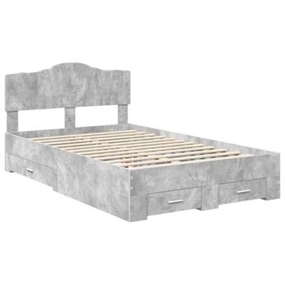 Bedframe met hoofdeinde Beton Grijs 135 x 190 cm Bewerkt hout