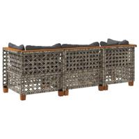 Tuinbank 3-zits met kussens poly rattan grijs - thumbnail