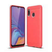 Geborsteld textuur koolstofvezel TPU Case voor Galaxy A40 (rood) - thumbnail