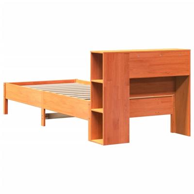 Bed met boekenkast zonder matras grenenhout wasbruin 100x200 cm - thumbnail