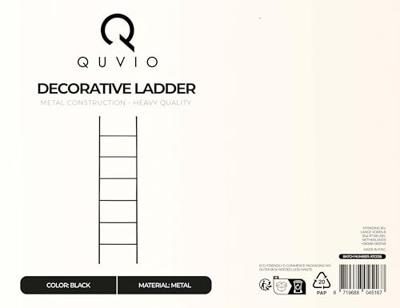 QUVIO Decoratie ladder - Decoratieve ladder - Handdoekladder - Wandrek - Kledingrek - Vrijstaand - Voor binnen - Decoratieve accessoires - Industrieel - Zwart - Metaal - 171 x 41,5 cm