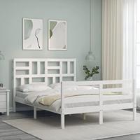 Bedframe met hoofdbord massief hout wit - thumbnail