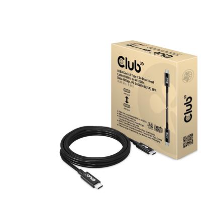 Club 3D usb4 gen3x2 type-c bi-directional kabel, 3 meter (zwart, 8k60hz of 4k120hz, data 40gbps, pd 240w(48v/5a) epr)
