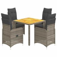 5-delige Bistroset met kussens poly rattan grijs - thumbnail