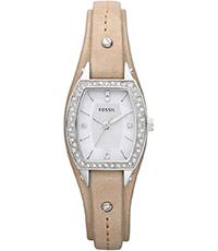 Horlogeband Fossil JR1333 / Silver Tone Ran Onderliggend Leder Beige 9mm
