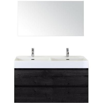 Maxx XL Badmeubelset 120 cm - Black Oak - Wastafel Kube Dubbel 2 Kraangaten met Spiegel