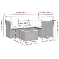 5-delige Loungeset met kussens poly rattan zwart - thumbnail