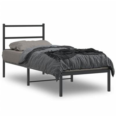 Bedframe met hoofdbord metaal zwart 80x200 cm