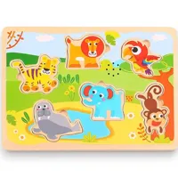 Tooky Toy Geluidspuzzel Wilde Dieren - Houten Puzzel met Dierengeluiden - thumbnail