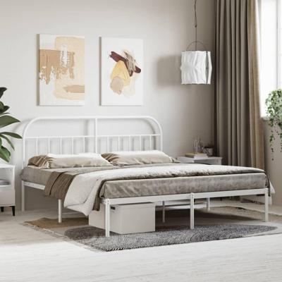Bedframe met hoofdbord metaal wit 160x200 cm Bedframe met hoofdbord metaal wit 160x200 cm