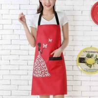 Waterdichte polyester schort vrouw volwassen slabbetjes thuis koken bakken koffie shop schoonmaken keuken accessoire schoonheid rood - thumbnail