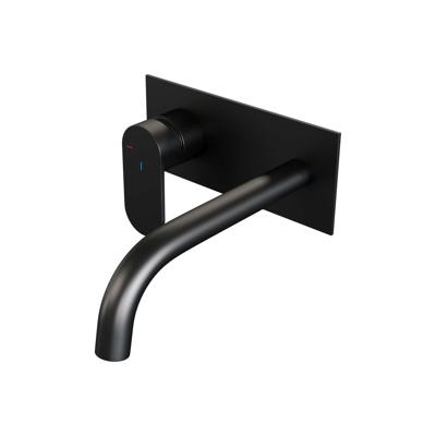 Inbouw Wastafelmengkraan Brauer Black Edition Coldstart Gebogen Uitloop Platte Hendel Links Geborsteld Mat Zwart Met Afdekplaat Brauer