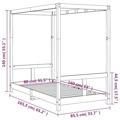 Kinderbedframe 80x160 cm massief grenenhout wit