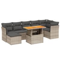 8-delige Loungeset met kussens poly rattan grijs - thumbnail