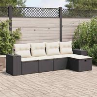 5-delige Loungeset met kussens poly rattan zwart - thumbnail