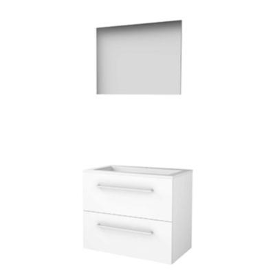 Basic-Line Basic 46 Badkamermeubelset - 80 x 46 cm - Met Grepen - 2 Lades - Acryl Wastafel - 1 Kraangat - Spiegel - Ice White
