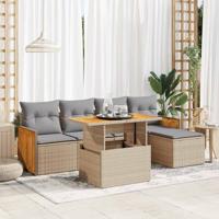 6-delige Loungeset met kussens poly rattan acacia beige - thumbnail