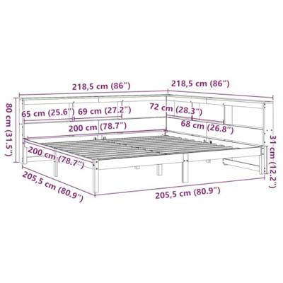 Bed met boekenkast zonder matras grenenhout wasbruin 200x200 cm