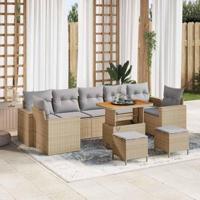 Tuinbankenset 10 pcs Beige poly rattan