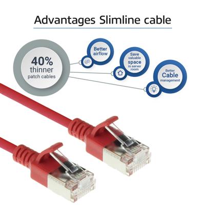 ACT DC7500 LSZH U/FTP CAT6A Datacenter Slimline Patchkabel Snagless | RJ45 Connectoren | Rood | 50 cm