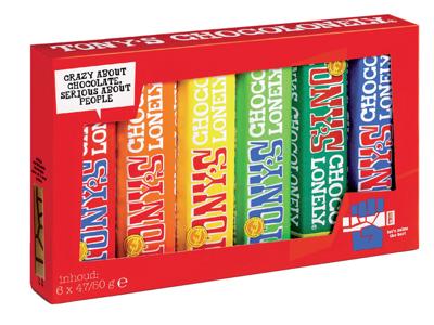 Tony's Chocolonely chocoladereep, 47/50g, 6 stuks, mix
