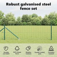 VidaXL Hek met paal groen 0,6 x 10 m staal en pvc - thumbnail
