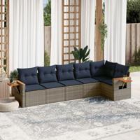 6-delige Loungeset met kussens poly rattan grijs - thumbnail