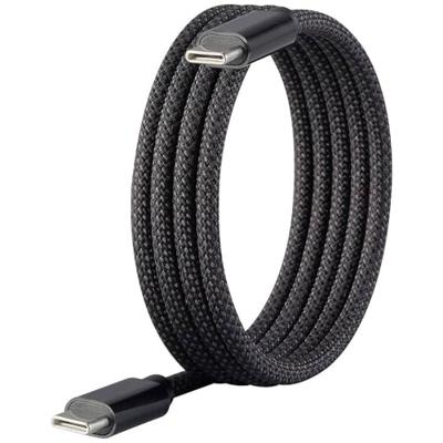 Renkforce RF-6437920 USB-kabel USB 2.0 USB-C stekker, USB-C stekker 1.00 m Zwart Met magnetische opwikkeling, Stoffen mantel