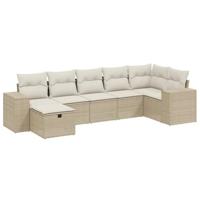 7-delige Loungeset met kussens poly rattan beige - thumbnail