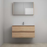 On-Line Badkamermeubelset - 100 cm - Voorgemonteerd - Porseleinen Wastafel - 1 Kraangat - Spiegelkast - Eiken - thumbnail