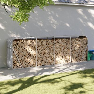 VidaXL Haardhoutopslag 300x45x100 cm gegalvaniseerd staal lichtgrijs