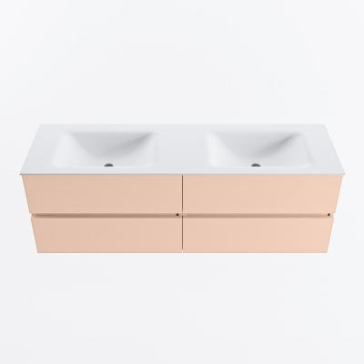 MONDIAZ VICA 150cm badmeubel onderkast Rosee 4 lades. Wastafel CLOUD dubbel 2 kraangaten, kleur Talc.