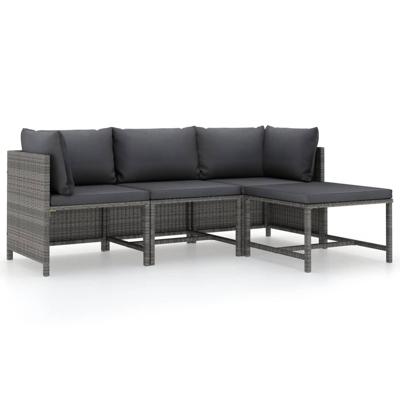 4-delige Loungeset met kussens poly rattan grijs 4-delige Loungeset met kussens poly rattan grijs