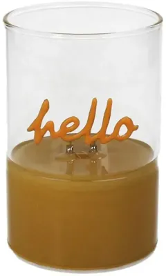 Kersten ornament glas hello 6.5x10cm geel, transparant