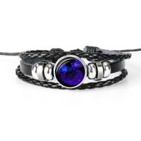 12 sterrenbeeld zwart gevlochten lederen glazen koepel Punk mannen Bracelet(Aquarius) - thumbnail