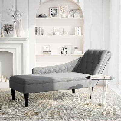 Chaise longue met kussen en rechterarmleuning stof lichtgrijs Chaise longue met kussen en rechterarmleuning stof lichtgrijs