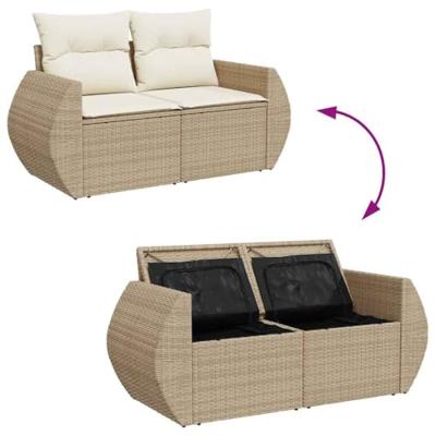 8-delige Loungeset met kussens poly rattan beige