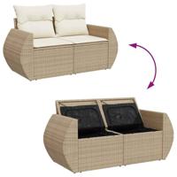 8-delige Loungeset met kussens poly rattan beige - thumbnail