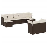 9-delige Loungeset met kussens poly rattan bruin - thumbnail