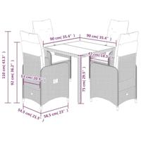 5-delige Bistroset met kussens poly rattan grijs - thumbnail