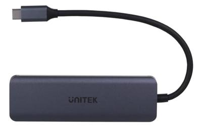 UNITEK Aluminium 4-in-1 USB 3.2 Gen1 gegevensoverdracht 5 Gbps geïntegreerde kabel 15 cm met USB-C stekker 4 poorten 2xUSB-C 2xUSB-A plug and play kleur space grijs aanbevolen voor Macbooks