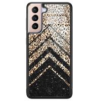 Samsung Galaxy S21 glazen hardcase - Chevron luipaard - thumbnail